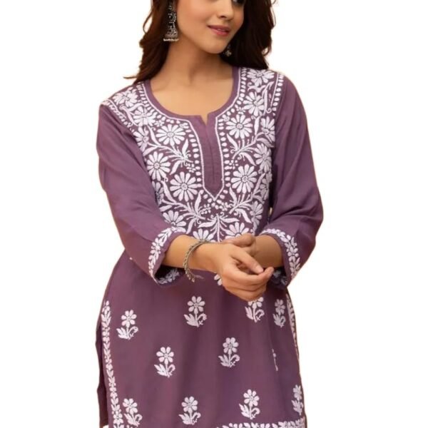Sidhidata Women Rayon Regular Stylish Kurti with 3/4 Sleeves & Beautiful Neck Embroidery Ideal for Casual Office Wear & Everyday Comfort (Kurti Angell)