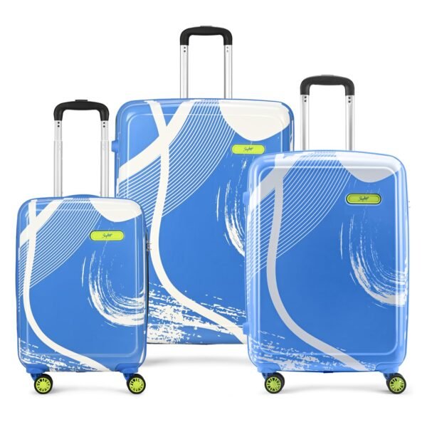 Skybags Splash Set (55+65+75 cm) | Printed Luggage Trolley Set with 8 Wheels and in-Built Combination Lock | Unisex (Blue)