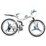 Skyride BMV X6 Foldable Cruiser Bicycle | 26-Inch White Bike with 21-Speed Gears, Dual Disc Brakes, Hydraulic Suspension, and Strong Carbon Steel Frame | Great for City Rides and Off-Road Adventures