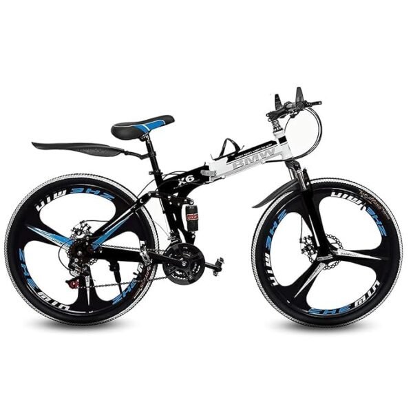 Skyride Bikes X6 Series BM Cycle – Foldable Bicycle with 21-Speed Gears, Carbon Steel Frame, Dual Suspension & Disc Brakes for a Smooth & Comfortable Ride | Ideal for City Rides | Black & White