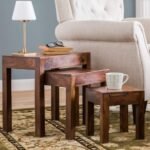 Solid Sheesham Wood Nesting Table Set of 3 Stools Bedside Table Sofa Side Table Nightstand End Table for Living Room Bedroom Home Office Wooden Furniture (Brown Finish)