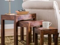 Solid Sheesham Wood Nesting Table Set of 3 Stools Bedside Table Sofa Side Table Nightstand End Table for Living Room Bedroom Home Office Wooden Furniture (Brown Finish)