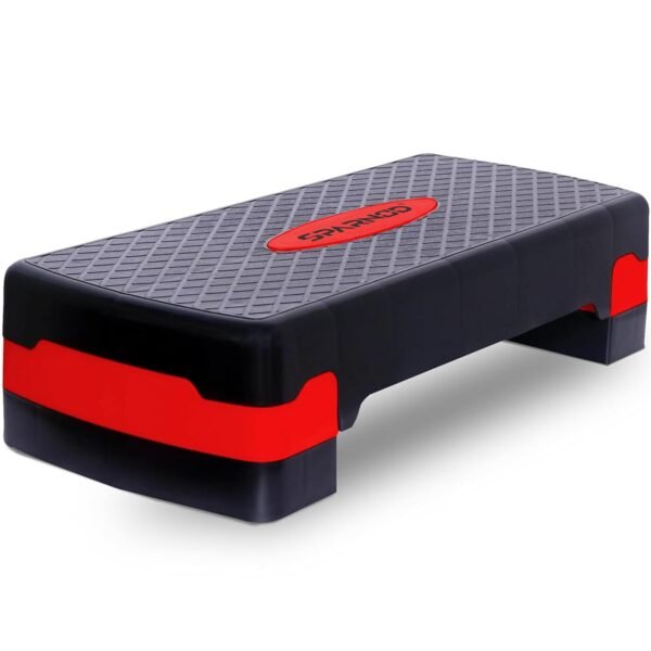 Sparnod Fitness SAS-1000 Aerobic Gym Stepper for Exercise at Home, Adjustable Height, Anti-Skid Surface, Supports up to 225 kg, Compact & Portable, Ideal for Cardio, Strength Training & Pilates Red