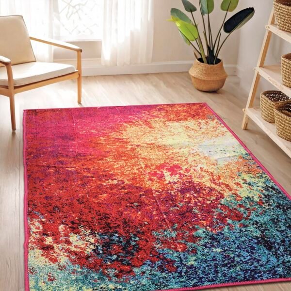 Status Contract Boho Rugs For Living Room|(4X6Ft) Polyester 3D Printed Carpet For Living Room Decor|Anti Skid|Aesthetic Vintage Decor Carpet For Bedroom (Vintage 409, Multicolor, Rectangular)