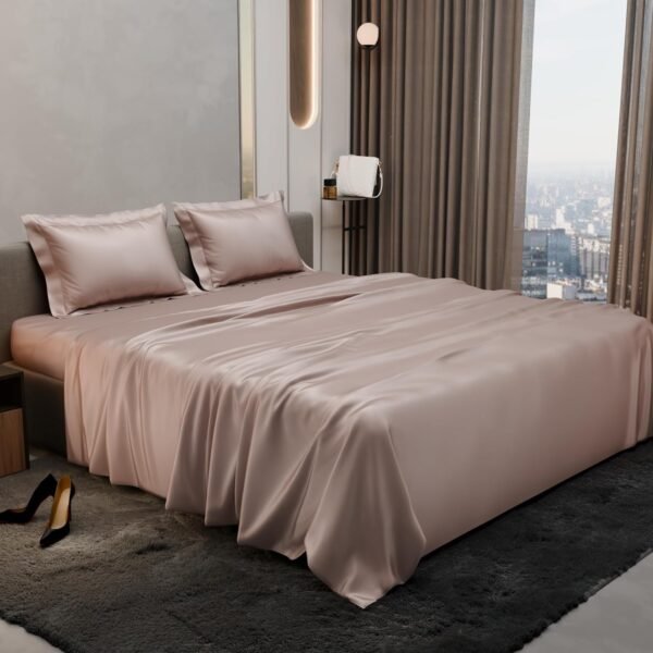 Stoa Paris Double Bedsheet with 2 Pillow Covers, 300 TC UltraSatin Premium Bedding Set, Aesthetic Home Decor, Gift for Couples,Wedding, Anniversary,Date Night - Champagne
