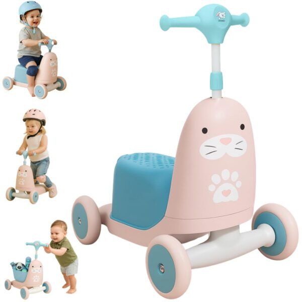 Storio Twitty 3 in 1 Baby Activity Walker Kick Scooter Rideon for Kids | Skating Cycle Style Scooter with Adjustable Handle & Foldable Design | Lightweight Ride-On Toy for Boys & Girls - Blue & Purple