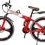 Sunspeed BMV X6 Foldable Cruiser Bicycle | 26-Inch Red & Black Bike with 21-Speed Gears, Dual Disc Brakes, Hydraulic Suspension, and Strong Carbon Steel Frame | Great for Off-Road Adventures, Unisex