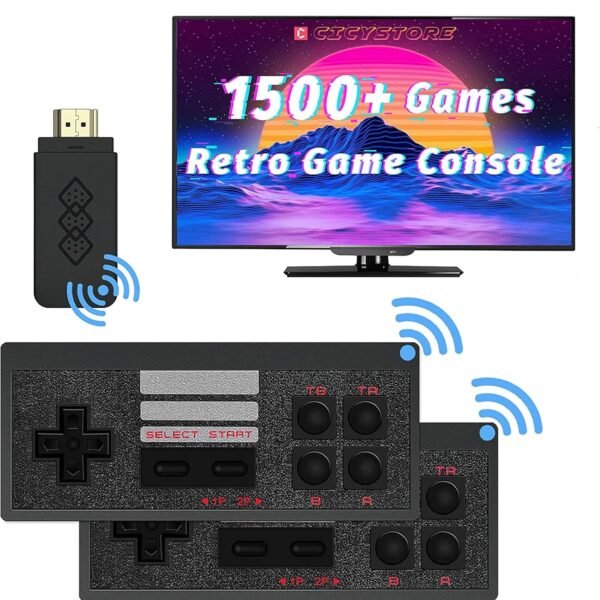 TV Wireless HDMI Video Game Stick with 2 Player pad Controllers Free 600 Classic Games (Expandable) 8 Bit Mini Retro Dongle Device for LCD - LED TV, Projector Kids Family Ultra HD (3 Years Warranty)