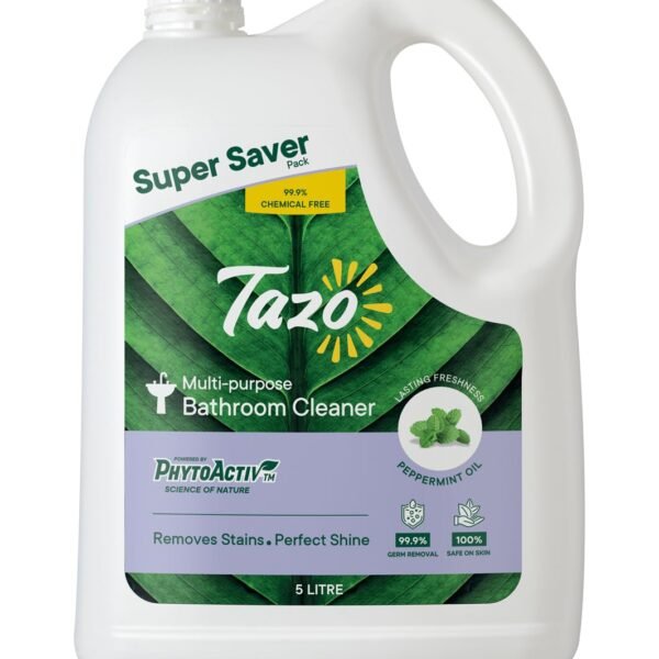 Tazo Multi-purpose Bathroom Cleaner (5 Litre Pack of 1), Biodegradable & Plant Powered Bathroom Disinfectant Liquid, Removes Hard Stains, Grime & Soap Scum, Kills 99.99% Germs, Safe On Skin