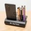 Teak Wood CrossArt Premium Desk Organizer and Phone Stand, Black Metal Multi-Purpose Stationery Holder with Pen Storage Slots, Modern Office Desktop Caddy for Mobile Devices and Writing Tools