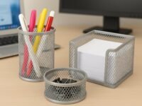 The Better Home Set of 3 Desk Organizers | Metal Mesh Design | Pen Pencil Brush & Clip Holders | Multipurpose Office Supplies Organizer | Table Organizer for Desk | Silver