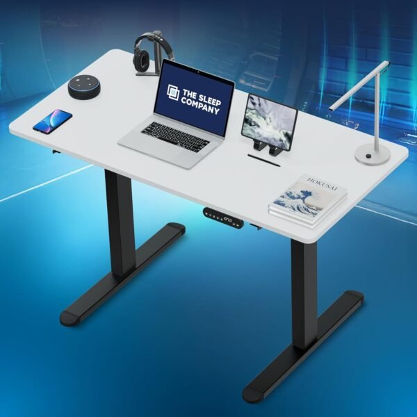 The Sleep Company - AeroPlus Electric Height Adjustable Desk | Ergonomic Work from Home Table | 4 Memory Presets | 2 Years Warranty | 1200 x 600 Thick Top | Free Installation | White & Black