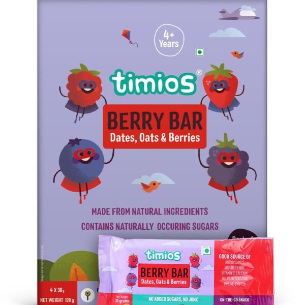 Timios Berry Bars – Healthy Energy Snack Bars for Kids & Adults | Made with Real Berries & Nuts | Nutritious On-the-Go Snack | Pack of 20