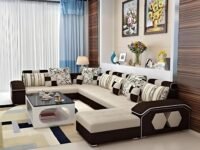 Torque - Silvester 12 Seater Sofa Set for Living Room (Right Side, Cream & Brown) | Interchangeable U Shape Sectional Sofa with Puffy and Stool for Guest Room