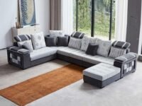 Torque Wood - Bristol 12 Seater Interchangeable U Shape Sofa Set for Living Room (Right Side, Light Grey & Dark Grey) | Sectional Sofa Couches Set with 4 Puffy | 1 Years Warranty
