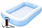 Toy Imagine 5.5 Feet Rectangular Inflatable Swimming Pool for Kids with Air Pump | Foldable Full-Sized Swimming Bathtub for Kids Outdoor Backyard Garden Summer Party Water Play (Blue, Pump Included)
