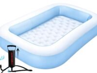 Toy Imagine 5.5 Feet Rectangular Inflatable Swimming Pool for Kids with Air Pump | Foldable Full-Sized Swimming Bathtub for Kids Outdoor Backyard Garden Summer Party Water Play (Blue, Pump Included)