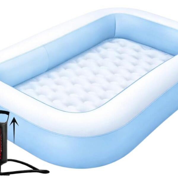 Toy Imagine 5.5 Feet Rectangular Inflatable Swimming Pool for Kids with Air Pump | Foldable Full-Sized Swimming Bathtub for Kids Outdoor Backyard Garden Summer Party Water Play (Blue, Pump Included)
