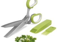 Ttsam Herb Cutter Scissors 5 Blade Scissors Kitchen Multipurpose Cutting Shear With 5 Stainless Steel Blades & Safety Cover & Cleaning Comb Cilantro Scissors (Green