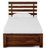 Twin Sheesham Wood Single Bed With Storage, Natural Brown, Contemporary Style, Maple Finish