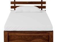 Twin Sheesham Wood Single Bed With Storage, Natural Brown, Contemporary Style, Maple Finish