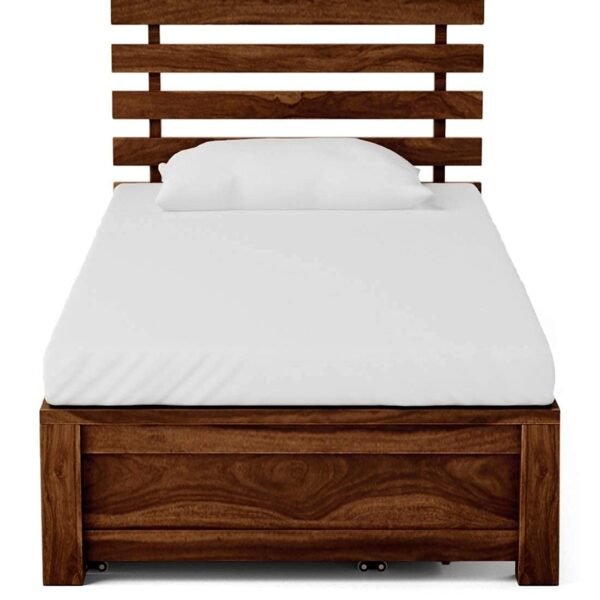 Twin Sheesham Wood Single Bed With Storage, Natural Brown, Contemporary Style, Maple Finish