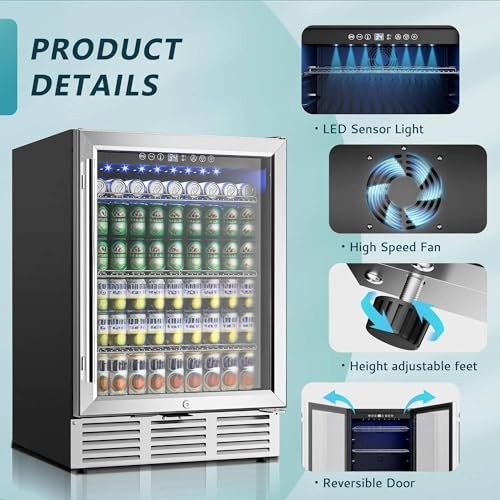 UniMarket24-Inch Built-in Beverage Cooler: 180-Can Capacity for Kitchen Bar & Office - Store Beer Soda Wine & More