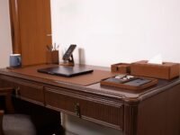 V-CUBE Designs Premium Vegan Leather Executive Set of 6| Multipurpose Personal Desk Organizer| Desk Mat | Valet Tray| Tissue Holder | Pen Holder| Coaster | Mobile Stand for Office Table & Home - Tan