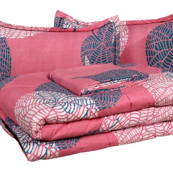 VAS COLLECTIONS 350TC Glace Floral Cotton AC Comforter Set King Size Double Bed with 1 Flat bedsheet & Two King Pillow Covers, 4 Pieces Bedding Set (90x90 inch, Pink & Light Green)