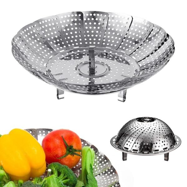 Veggie Vegetable Steamer Basket, Folding Steaming Basket, Metal Stainless Steel Steamer Basket Insert, Collapsible Steamer Baskets for Cooking Food, Expandable Fit Various Size Pot