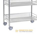 Voroly Alloy Steel 4 Tire Kitchen Accessories Storage Organizer Trolley Racks&Shelf with Lockable Wheels (VR-21KSR-SILVER, 4 Tire)