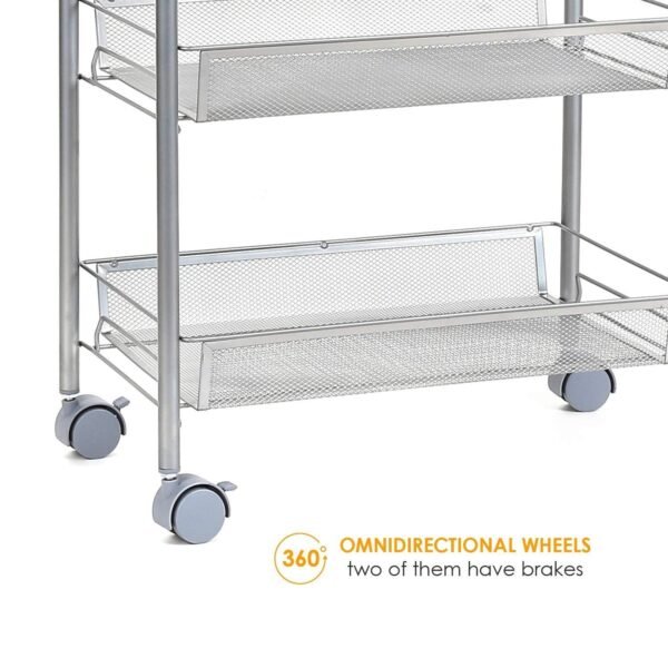 Voroly Alloy Steel 4 Tire Kitchen Accessories Storage Organizer Trolley Racks&Shelf with Lockable Wheels (VR-21KSR-SILVER, 4 Tire)