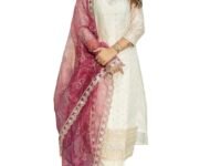 VredeVogel Women's Chanderi Silk Embroidered Kurta with Pant & Organza Dupatta Set | Casual Outfit Ethnic Kurta Set for Women | Modern & Traditional Blend Ethnic Wear