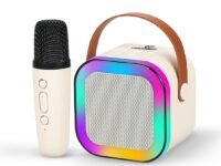 Wembley Rechargeable Karaoke Mic with Speaker for Singing | Wireless Mini Portable Bluetooth Speaker with Microphone & LED Lights | Cute Birthday Gift for Kids Musical Toys for Boys, Girls and Adults