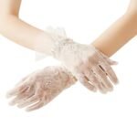 White Net Gloves for Women | Stylish Hand Gloves for Women with Pearls | Classy Lace Gloves for Parties, Weddings & Dance