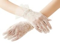 White Net Gloves for Women | Stylish Hand Gloves for Women with Pearls | Classy Lace Gloves for Parties, Weddings & Dance
