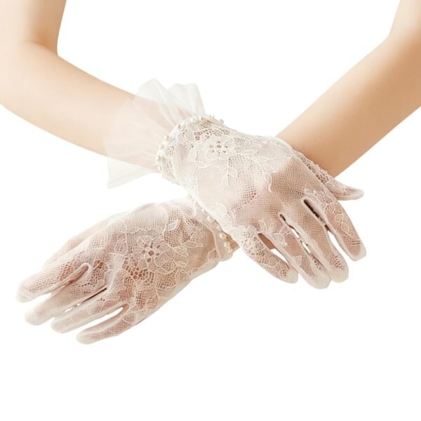 White Net Gloves for Women | Stylish Hand Gloves for Women with Pearls | Classy Lace Gloves for Parties, Weddings & Dance