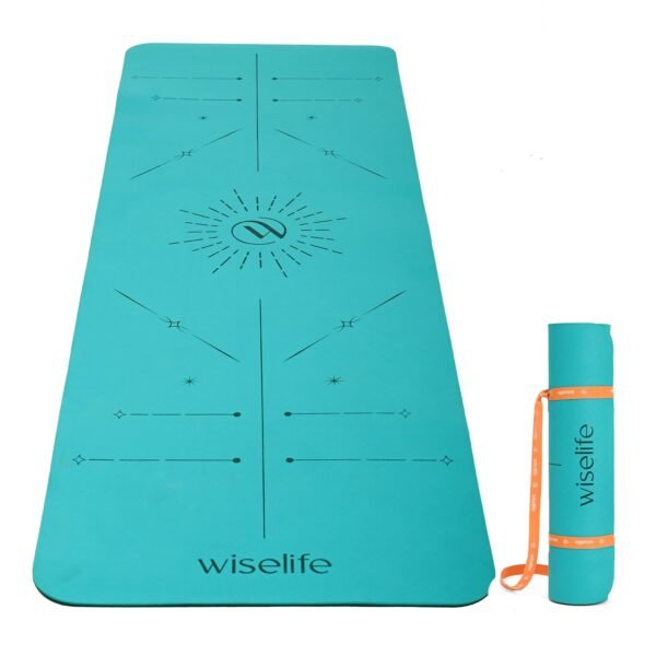 WiseLife Dual Layer ECO TPE Yoga Mat with Alignment Lines + Carry Strap for Women and Men | Non-Slip Textured Extra Wide & Thick | Pro Balance ECO TPE Exercise Mat For Home, Pilates, Gym & Fitness (6MM,TEAL Dark Green)