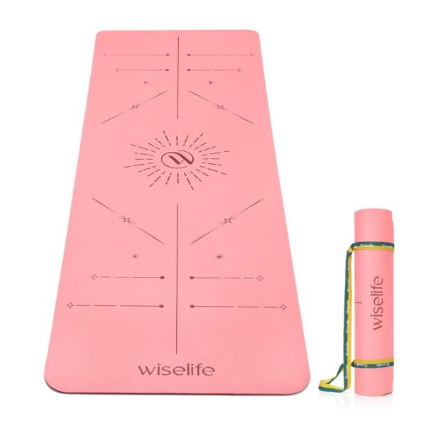 WiseLife Dual Layer TPE Yoga Mat + Carry Strap for Women and Men | Non-Slip Textured Extra Wide & Thick | Pro Balance TPE Exercise Mat For Home, Pilates, Gym & Fitness (6MM, Pink- Brown)