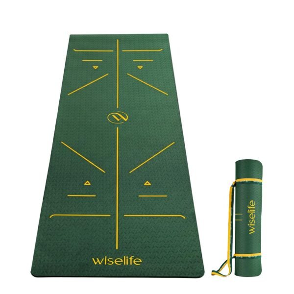 WiseLife TRUE Body Alignment Yoga Mat + Sleek Yoga Strap for Men and Women | Non-Slip Textured Extra Wide & Thick | Pro Balance TPE Exercise Mat For Home, Pilates, Gym & Fitness (6mm, Green)