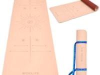 Wiselife Dual Layer TPE Yoga Mat with Alignment Lines + Carry Strap for Women and Men|Non-Slip Textured Extra Wide & Thick|Pro Balance TPE Exercise Mat for Home (6MM,Peach Wine)