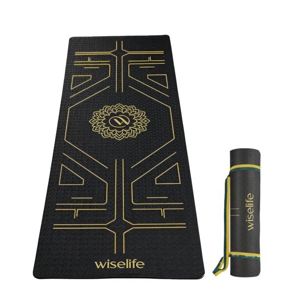 Wiselife True Alignment Yoga Mat + Sleek Yoga Strap For Men And Women | Probalance Eco Tpe Material 6MM | Extra Thick Extra Long Extra Wide | Charcoal Black