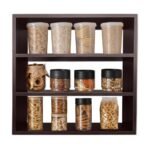 Wooden Kitchen Shelf | Wall Mounted Multipurpose Storage Rack for Spice & Containers | Brown