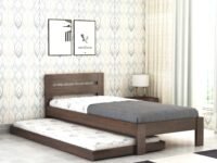 Wooden Single Trundle Bed | Single Bed with 1 Extra Pullout Bed | Wooden Single Bed Cot Palang Furniture for Bedroom, Living Room & Home | Sheesham Wood | Walnut Finish