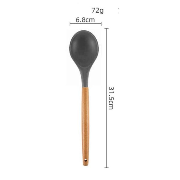 Woodtula Silicone Ladle Spoon, Wooden Handle Seamless Nonstick Kitchen Soup Ladle, BPA-Free & Heat Resistant up to 445°F, Silicone Kitchen Cooking Utensils Baking 31.5 cm Grey