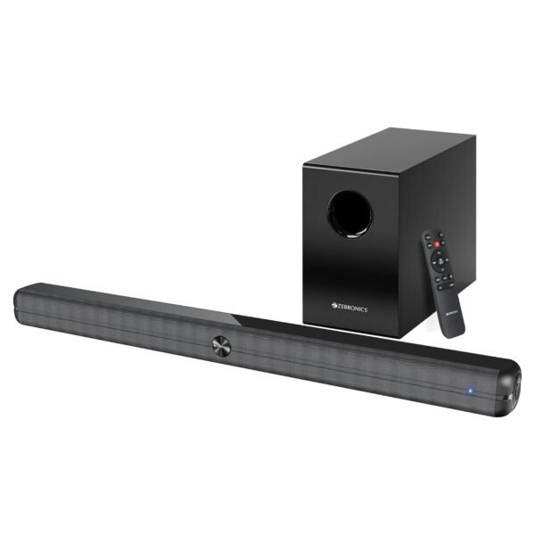 ZEBRONICS 120 Watts Soundbar, Home Theatre, Dual Racetrack Drivers Soundbar, 13.33cm Subwoofer, HDMI ARC, Bluetooth v5.1, USB, Glossy Finish, Wall Mountable, 2.1 Ch (Juke BAR 3910)