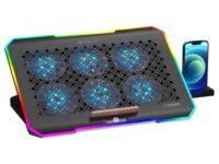 ZEBRONICS NC6500D Laptop Cooling Pad with Support up to 17 inch (43.18 cm) Laptops, Hexa Fans, Speed Control, RGB LED, Detachable Mobile Holder, 5 Step Retractable Stand, Built in USB Ports (Black)