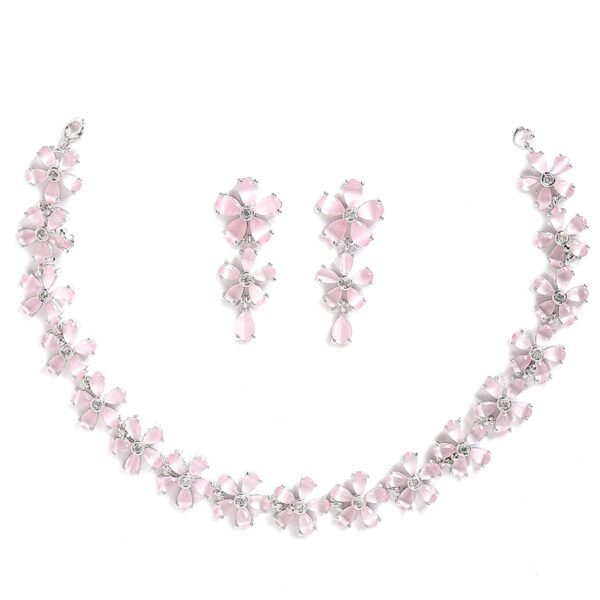 ZENEME Rhodium Plated Silver Toned White American Diamond Studded Flower Shaped Jewellery Set For Girls and Women