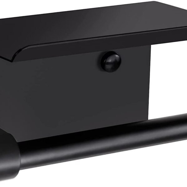 Zollyss Toilet Paper Holder with Shelf, Stainless Steel Wall Mounted Tissue Roll Paper Dispenser Holder, Washroom Bathroom Matte Black Toilet Paper Roll Holde