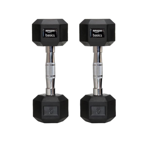 amazon basics Rubber Encased Hex Dumbbell Weight Set Of 2, 5 Kg,Black